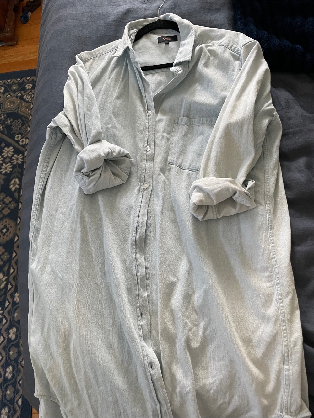 Quince Pale Blue Collared Shirt Dress